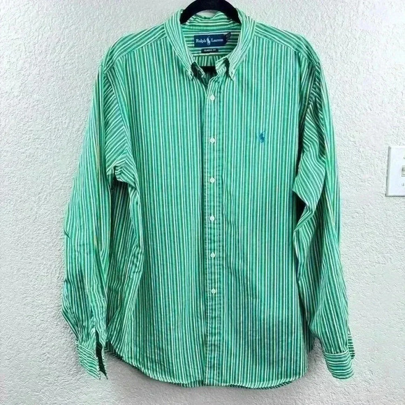Ralph Lauren Men’s Classic Fit Green Stripped Button-Down - Size XL - Picture 1 of 6